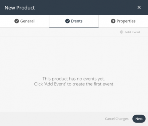 new product window - events tab